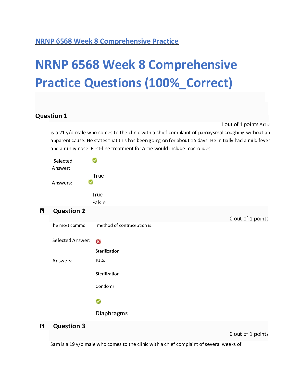 Preview image for NRNP 6568 Week 8 Comprehensive Practice Questions (100%_Correct)